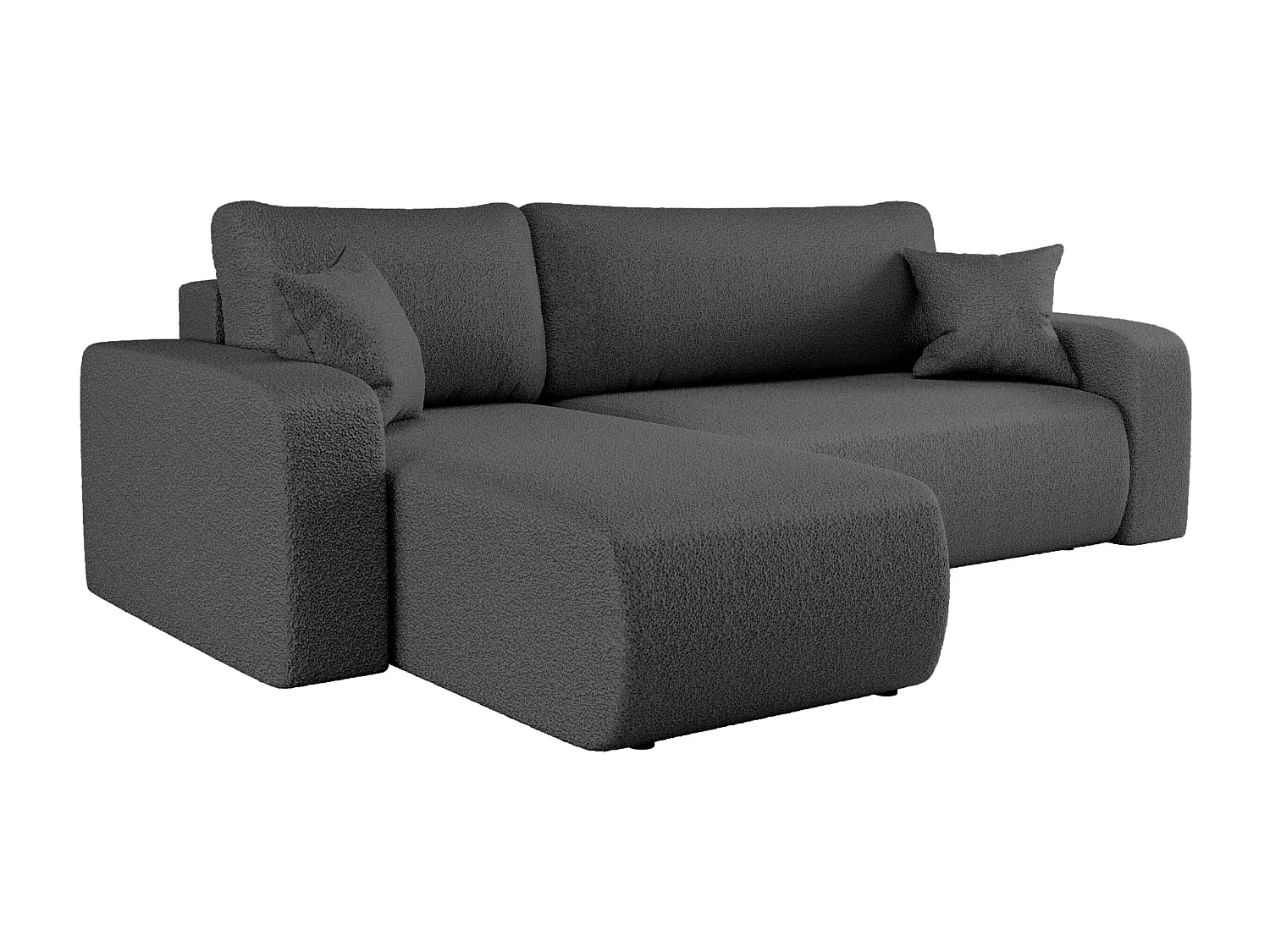 Canapé d'angle convertible en tissu bukle anthracite PIANO L avec coffre et système de dépliage rapide