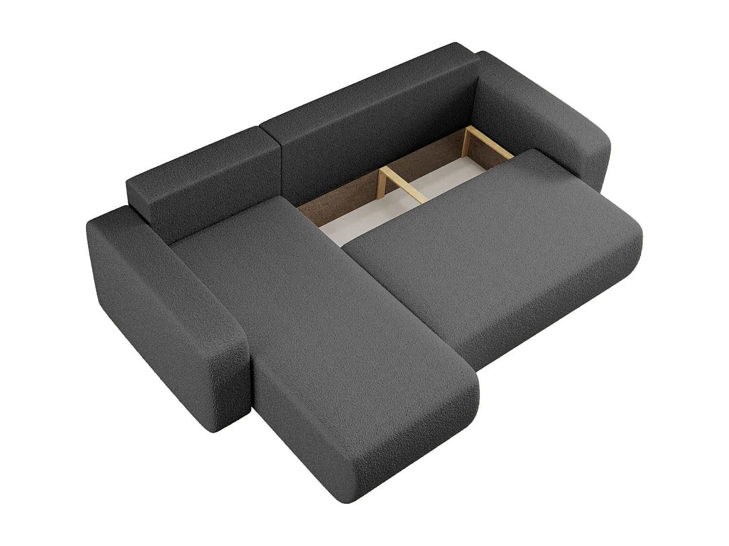 Canapé d'angle convertible en tissu bukle anthracite PIANO L avec coffre et système de dépliage rapide