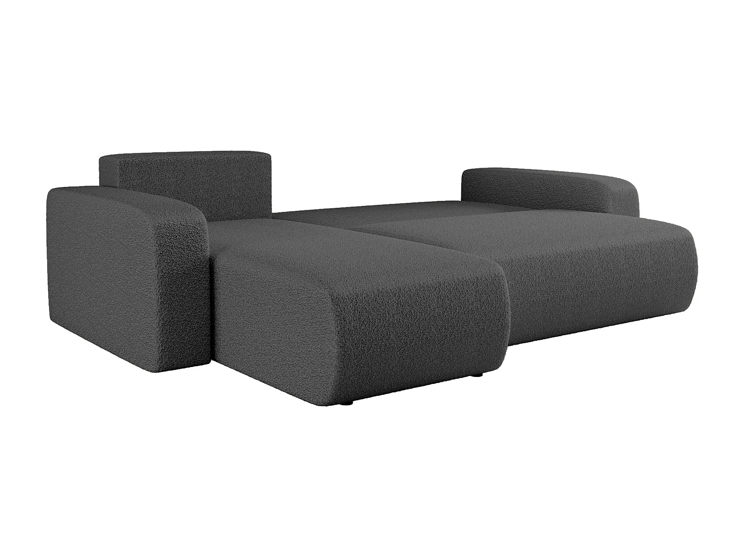 Canapé d'angle convertible en tissu bukle anthracite PIANO L avec coffre et système de dépliage rapide