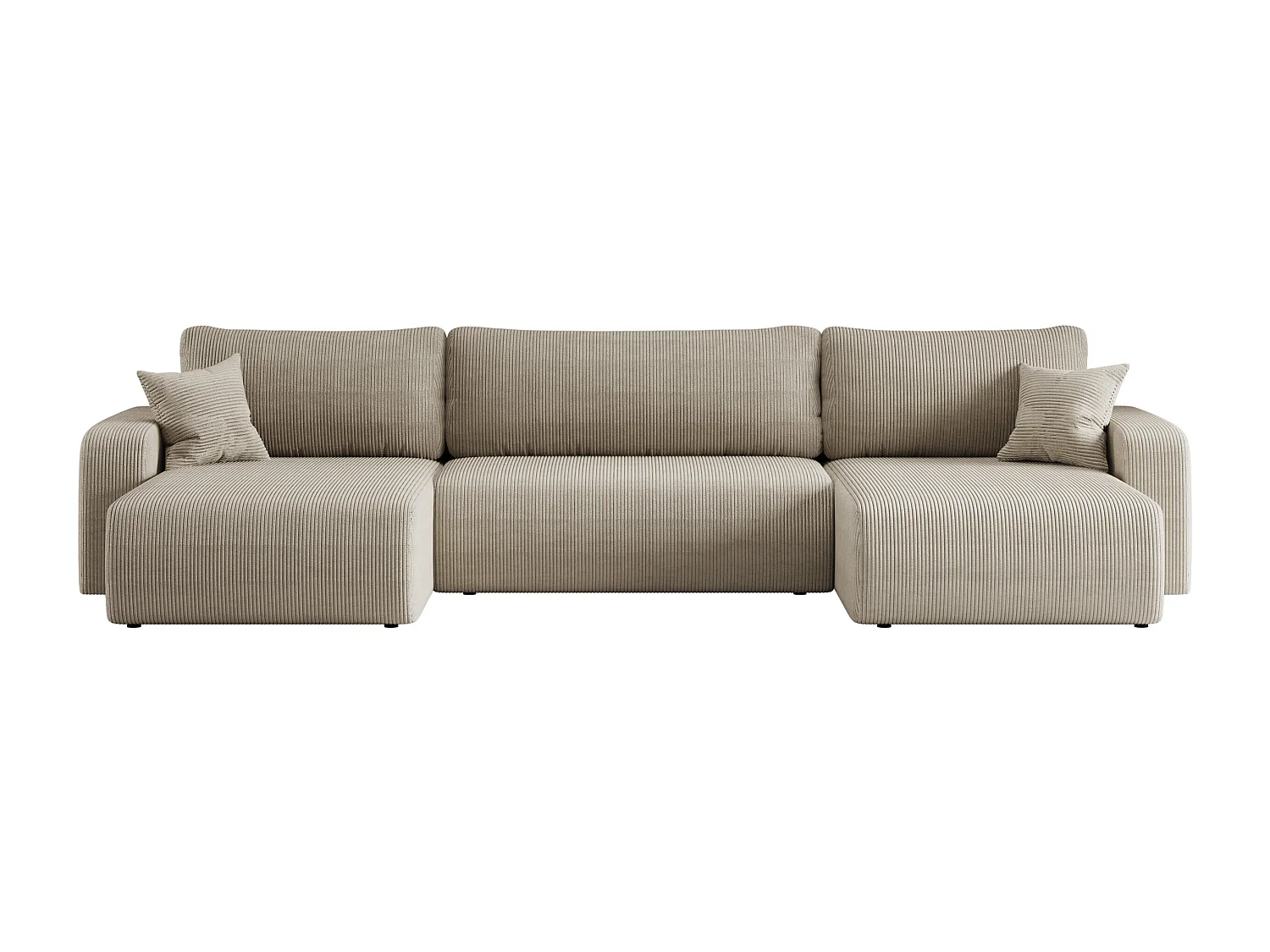 Canapé d'angle convertible en velours côtelé beige PIANO U avec coffre et système de dépliage rapide