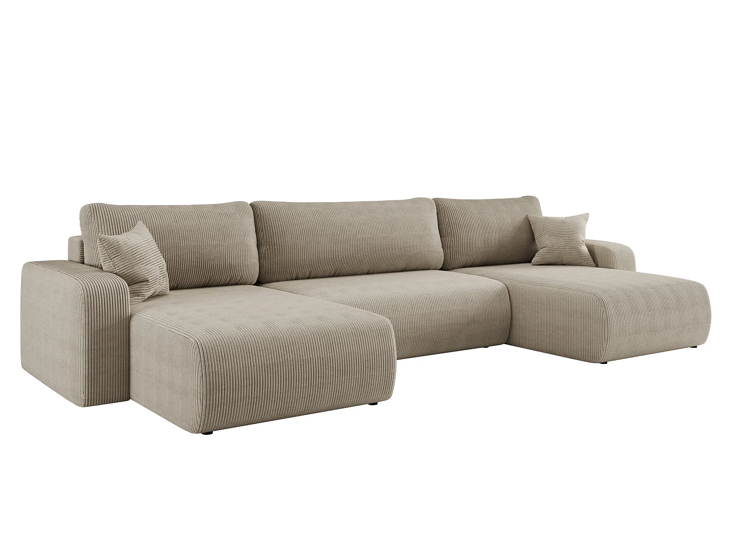 Canapé d'angle convertible 5 places avec coffre en velours beige