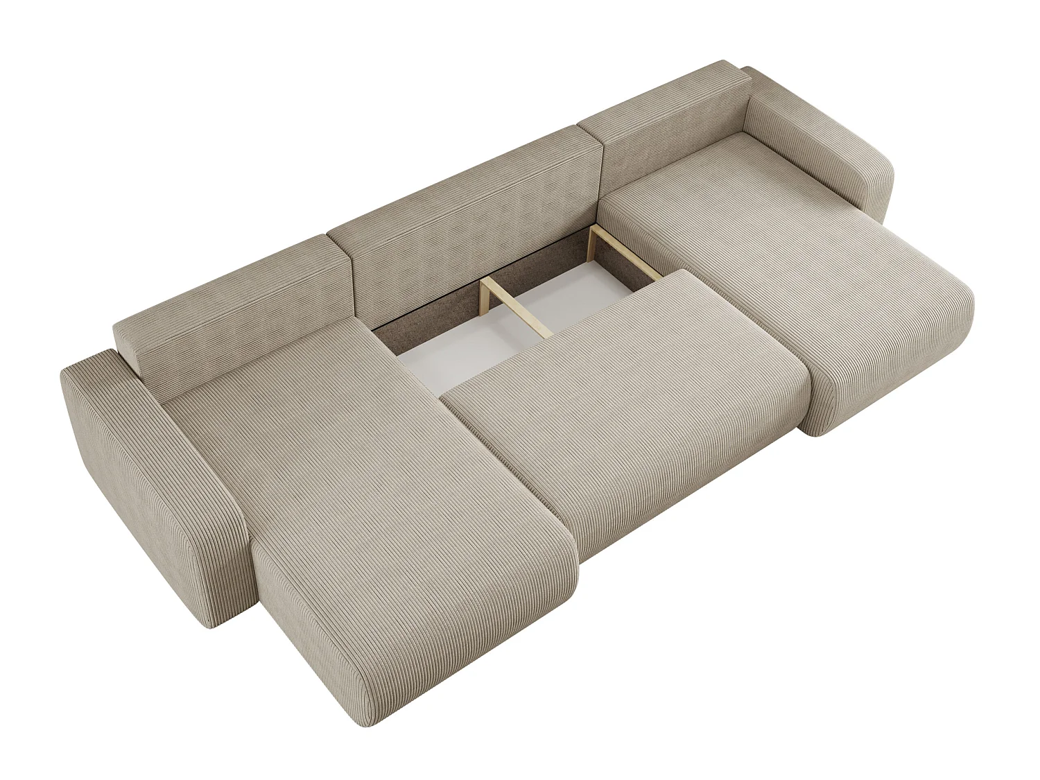 Canapé d'angle convertible 5 places avec coffre en velours beige