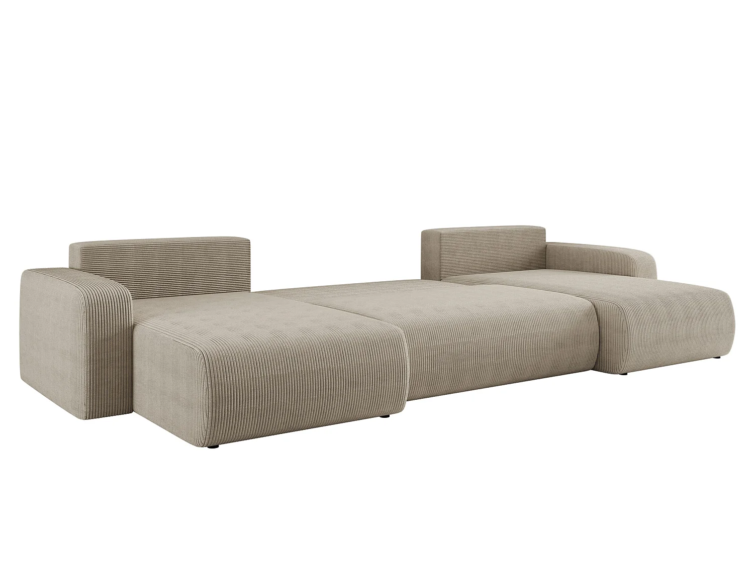 Canapé d'angle convertible 5 places avec coffre en velours beige