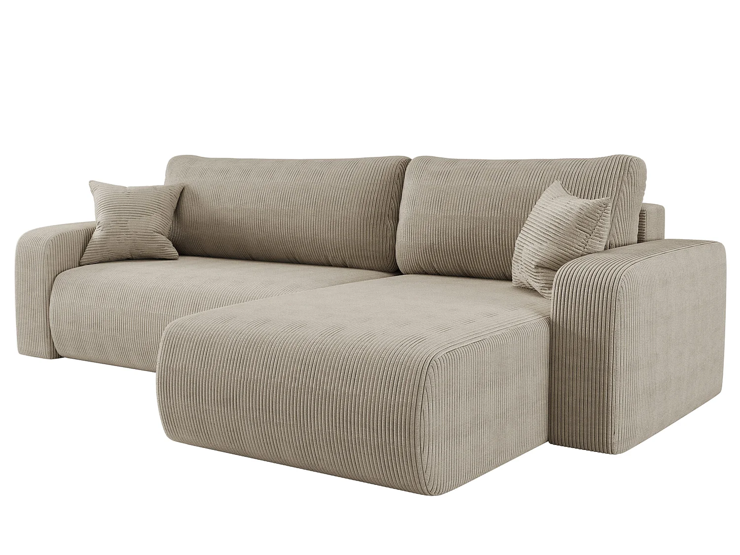 Canapé d'angle convertible 4 places avec coffre en velours beige