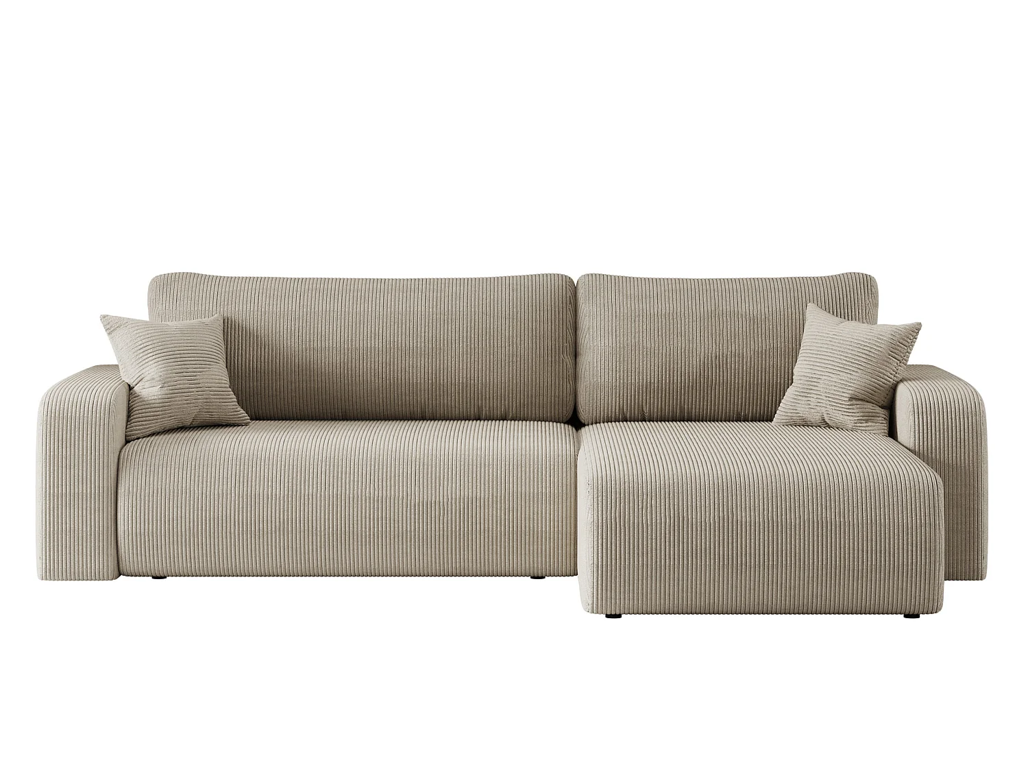 Canapé d'angle convertible 4 places avec coffre en velours beige