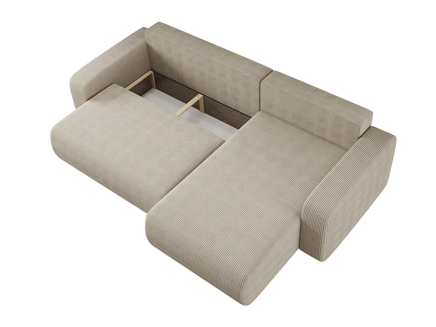 Canapé d'angle convertible 4 places avec coffre en velours beige