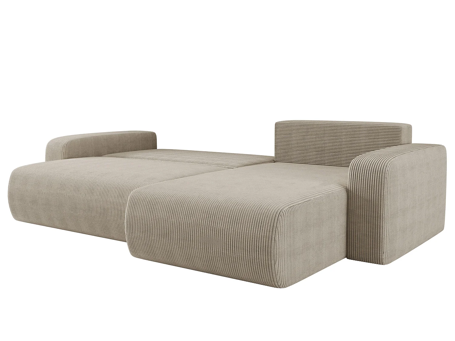 Canapé d'angle convertible 4 places avec coffre en velours beige