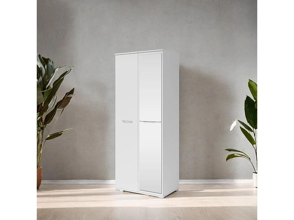 Szafa Otwierana Dwudrzwiowa z Lustrem 80cm x 200cm  BIAŁA | Półki + Wieszak