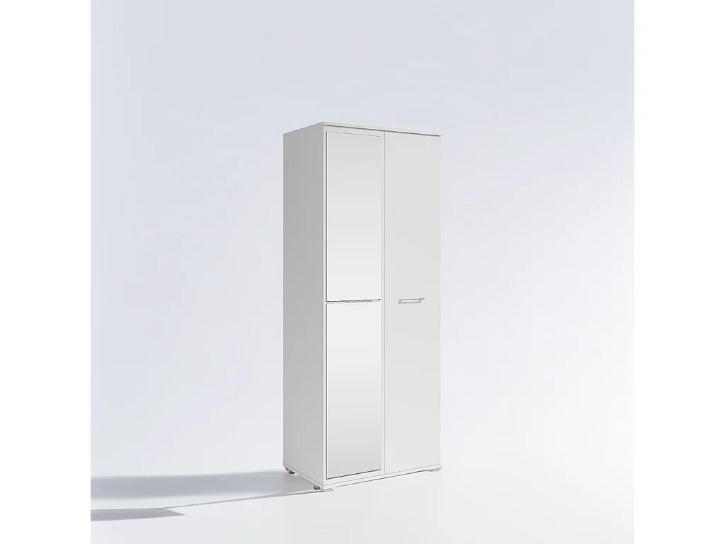 Szafa Otwierana Dwudrzwiowa z Lustrem 80cm x 200cm  BIAŁA | Półki + Wieszak