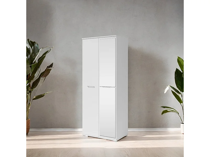 Szafa Otwierana Dwudrzwiowa z Lustrem 80cm x 200cm  BIAŁA | Półki + Wieszak