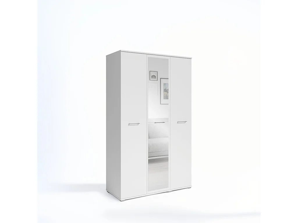 Szafa Otwierana Trzydrzwiowa LUSTRO 120cm x 200cm BIAŁA | Półki + Wieszak