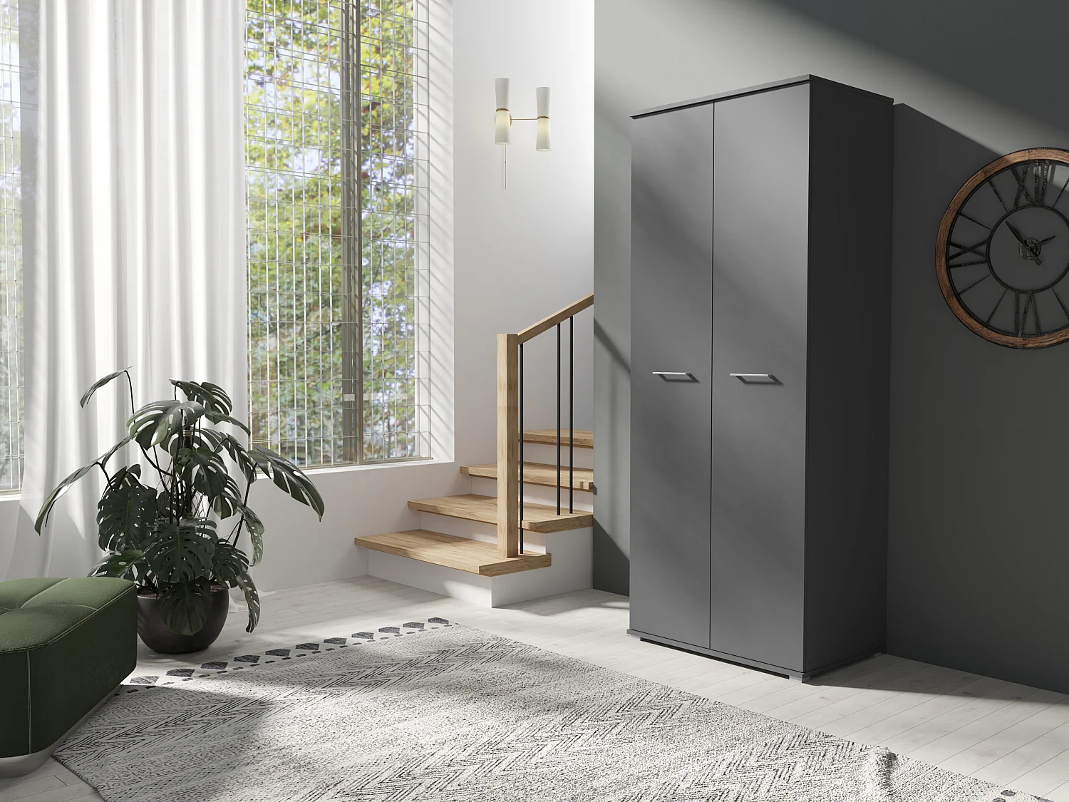 Kledingkast met twee deuren 80cm x 200cm ANTRACIET | Planken + Kleerhangerstang