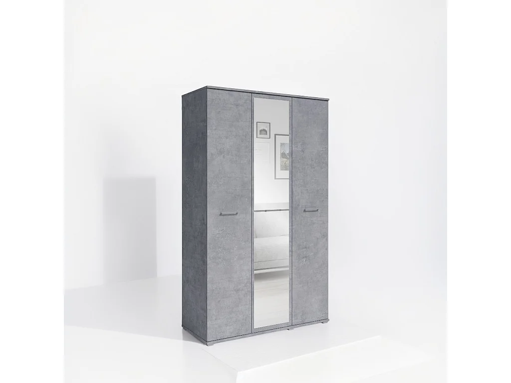 Szafa Otwierana Trzydrzwiowa LUSTRO 120cm x 200cm BETON | Półki + Wieszak