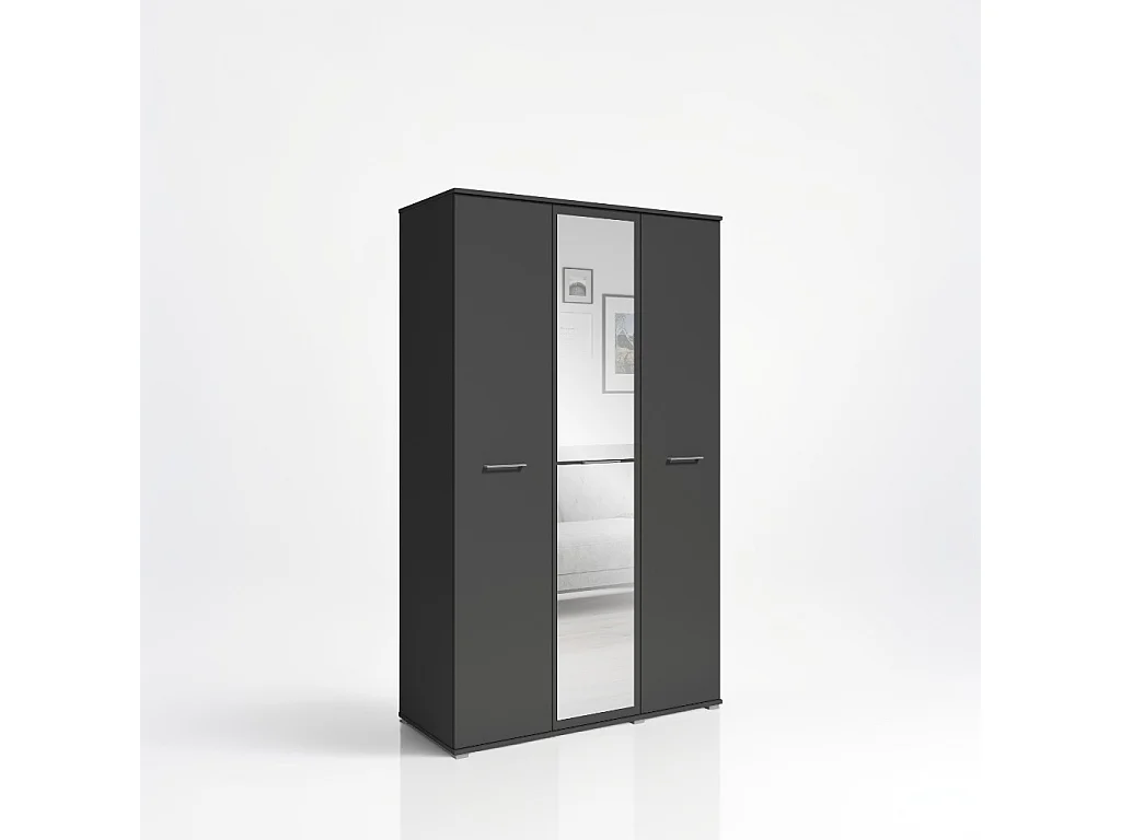 Drie-deurs opengaande kast SPIEGEL 120 cm × 200 cm ANTRACIET | Planken + Kleerhangerstang