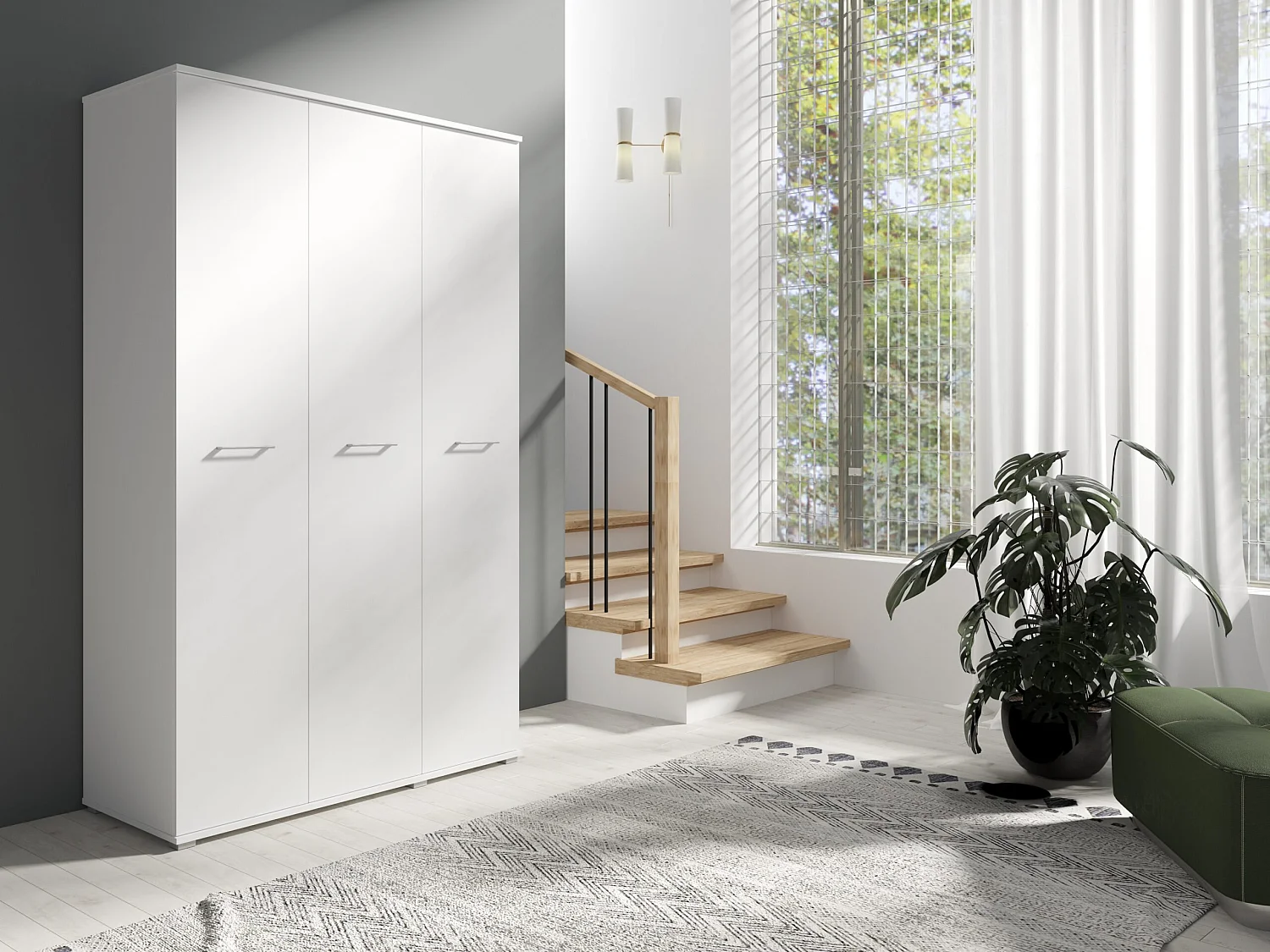 Szafa Otwierana Trzydrzwiowa 120cm x 200cm BIAŁA | Półki + Wieszak