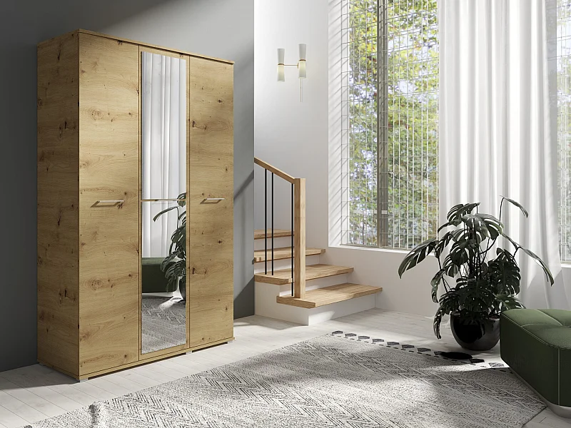 Dreitrückige Drehtürenschrank SPIEGEL 120 cm × 200 cm ARTISAN | Regale + Kleiderstange