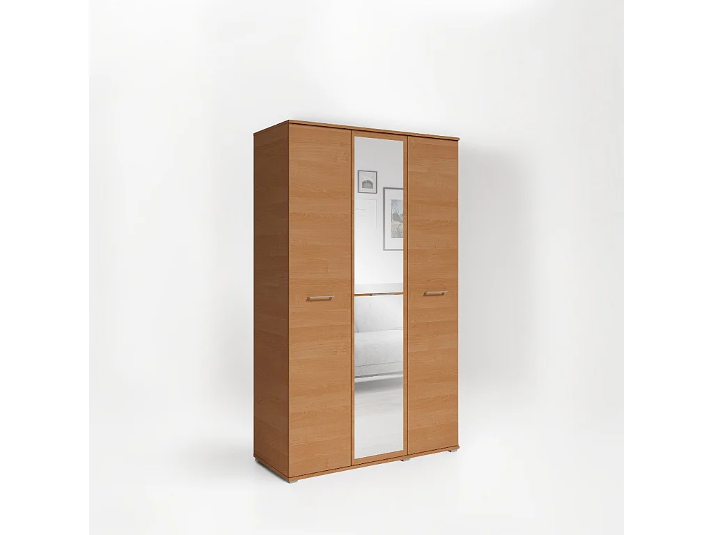 Armoire battante à trois portes MIROIR 120 cm × 200 cm AULNE | Étagères + Tringle
