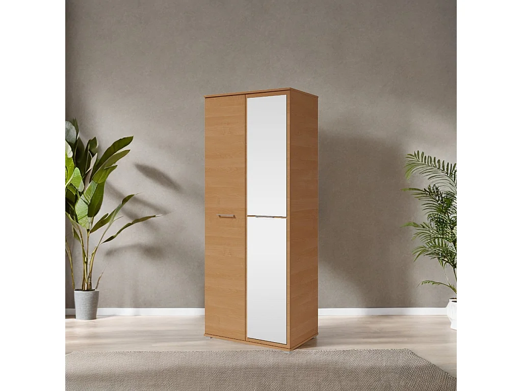 Kleiderschrank mit zwei Türen SPIEGEL 80cm x 200cm ERLE | Regale + Kleiderstange