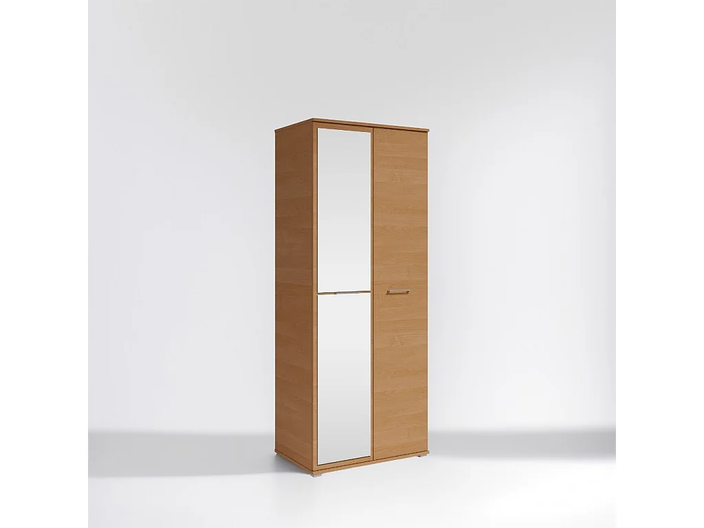 Kleiderschrank mit zwei Türen SPIEGEL 80cm x 200cm ERLE | Regale + Kleiderstange