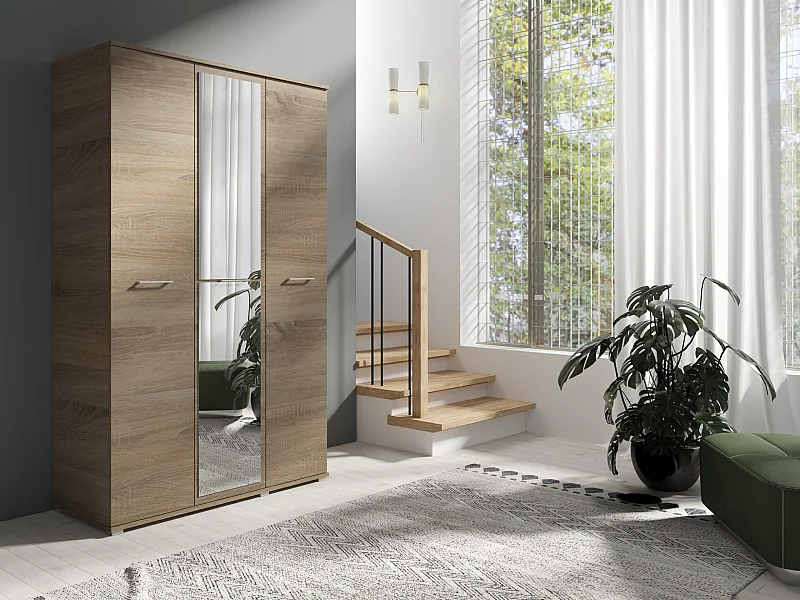 Szafa Otwierana Trzydrzwiowa LUSTRO 120cm x 200cm TRUFLA | Półki + Wieszak