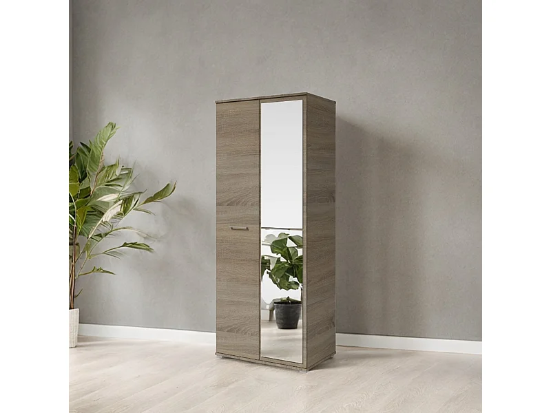 Kleiderschrank mit zwei Türen SPIEGEL 80cm x 200cm TRUFFEL | Regale + Kleiderstange
