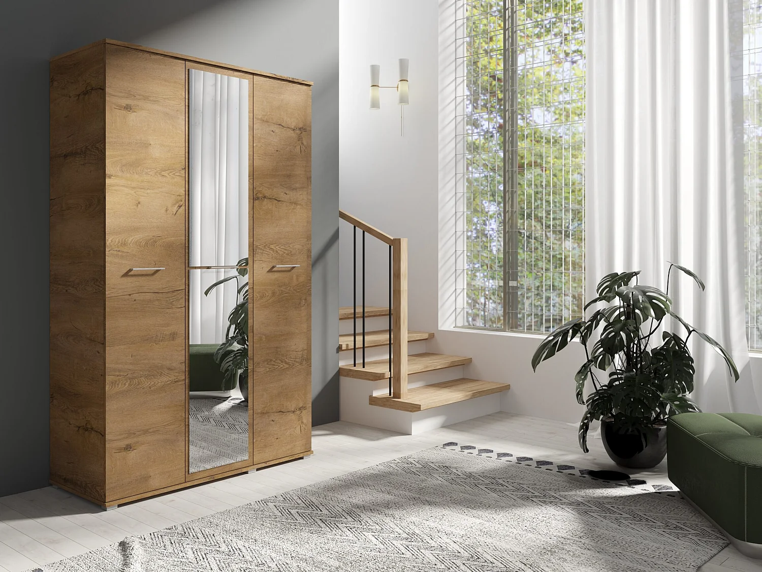 Szafa Otwierana Trzydrzwiowa LUSTRO 120cm x 200cm LEFKAS | Półki + Wieszak