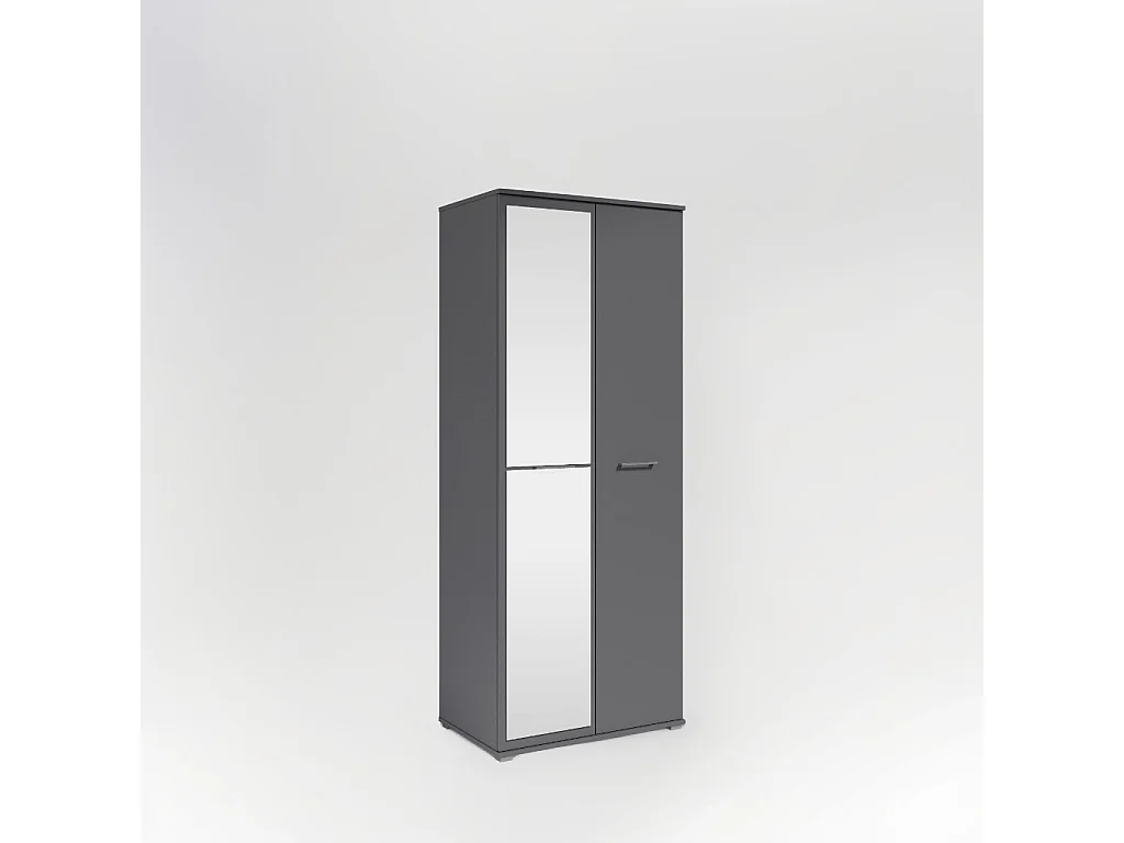 Kledingkast met twee deuren  SPIEGEL80cm x 200cm ANTRACIET | Planken + Kleerhangerstang