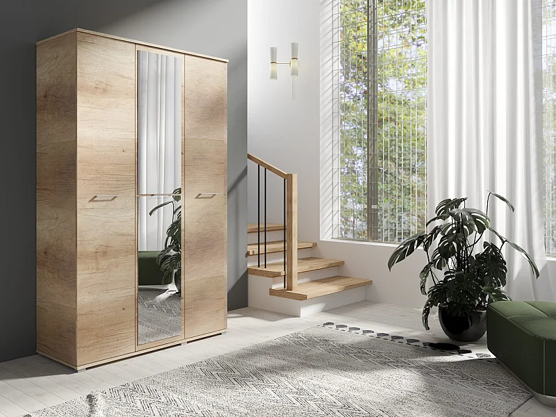 Dreitrückige Drehtürenschrank SPIEGEL 120 cm × 200 cm CANION | Regale + Kleiderstange