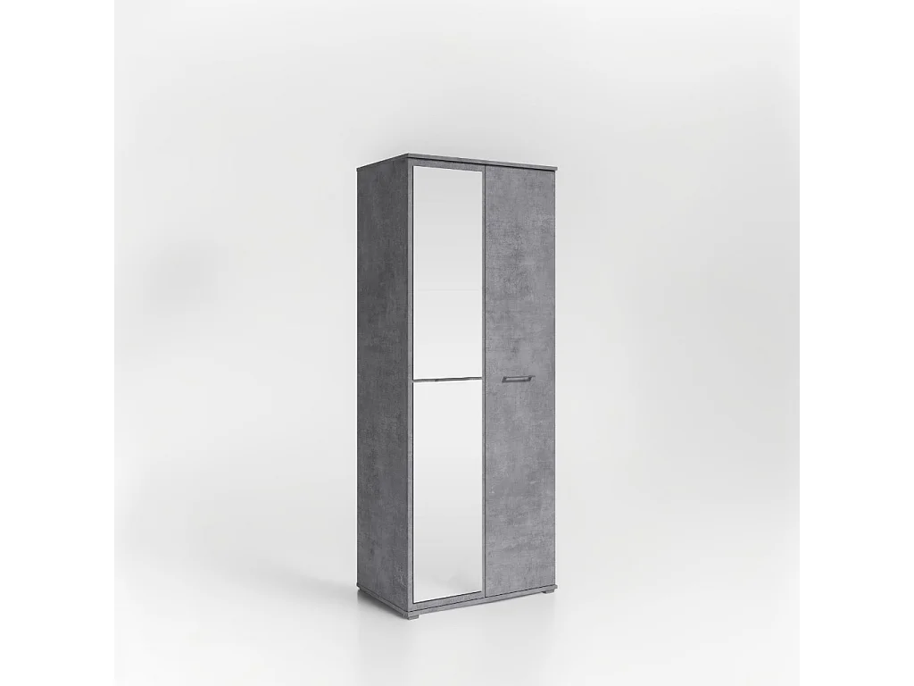 Kledingkast met twee deuren  SPIEGEL 80cm x 200cm BETON | Planken + Kleerhangerstang