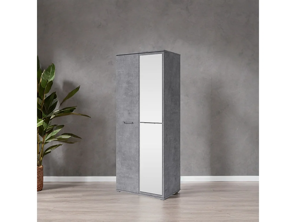 Szafa Otwierana Dwudrzwiowa z Lustrem 80cm x 200cm  BETON | Półki + Wieszak