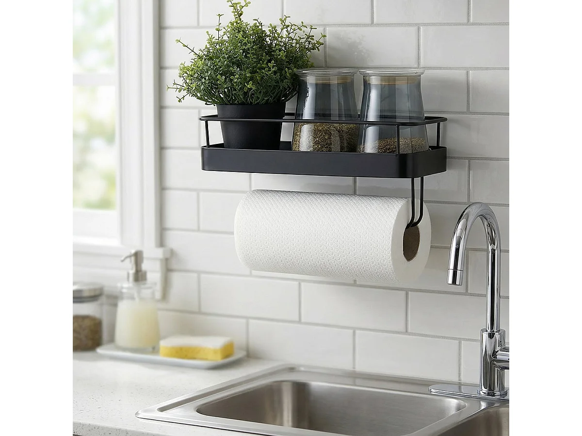 Estantería de metal con portarrollos de cocina Toon - Negro