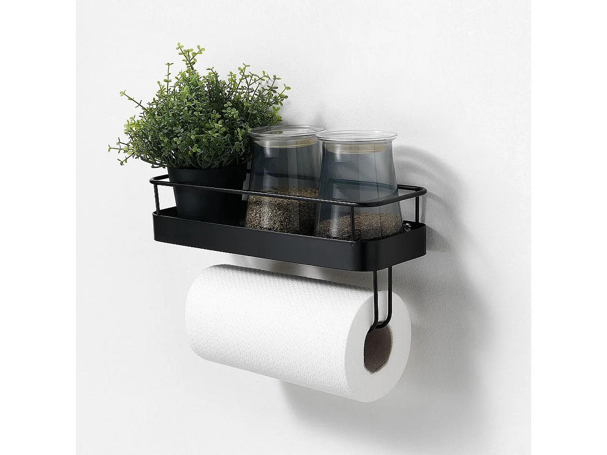 Estantería de metal con portarrollos de cocina Toon - Negro