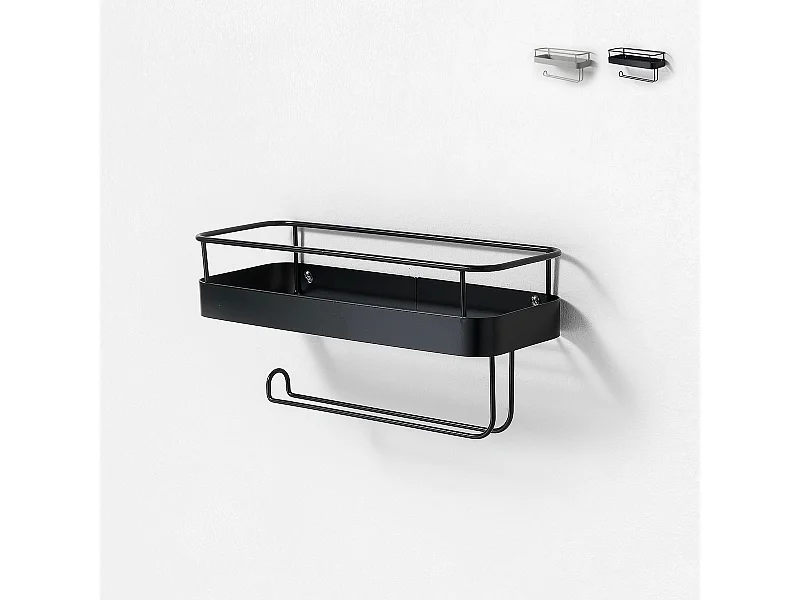 Mensola in metallo con portarotolo da cucina Toon - Nero
