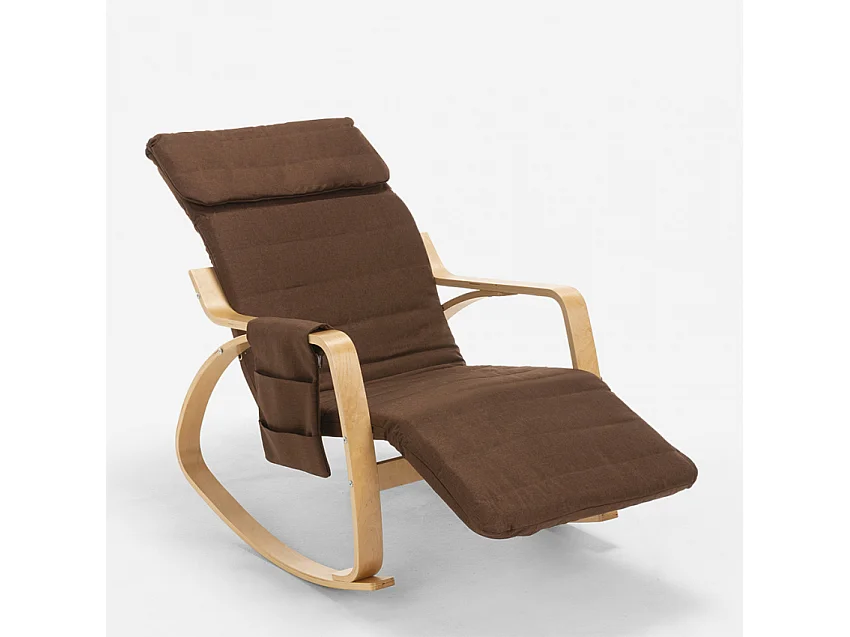 Schaukelstuhl Relaxsessel aus Holz skandinavisches Design verstellbare Fußstütze Odense - Braun