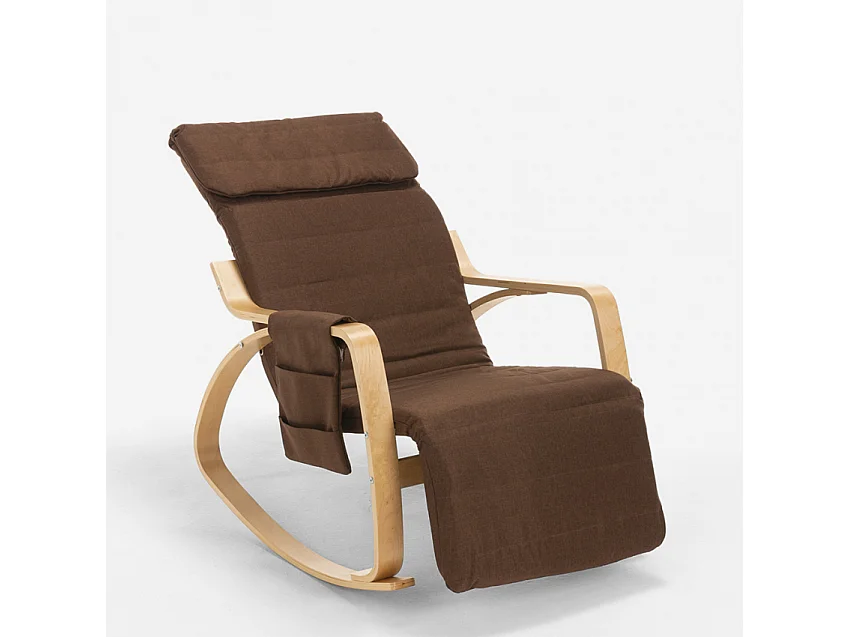 Schaukelstuhl Relaxsessel aus Holz skandinavisches Design verstellbare Fußstütze Odense - Braun