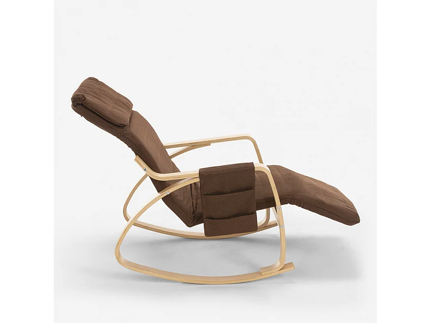 Schaukelstuhl Relaxsessel aus Holz skandinavisches Design verstellbare Fußstütze Odense - Braun