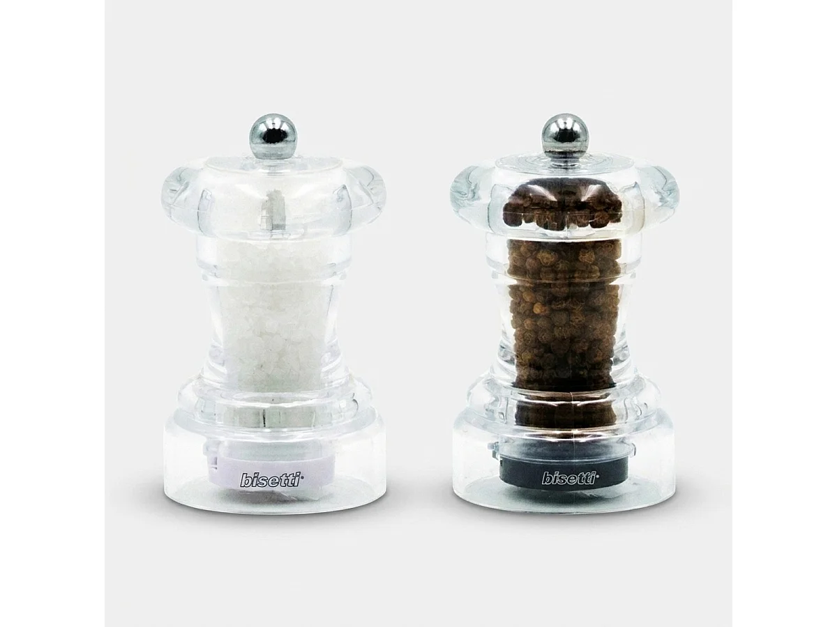 Bisetti Manuelles Salz- und Pfeffermühlenset, transparent, 10 cm