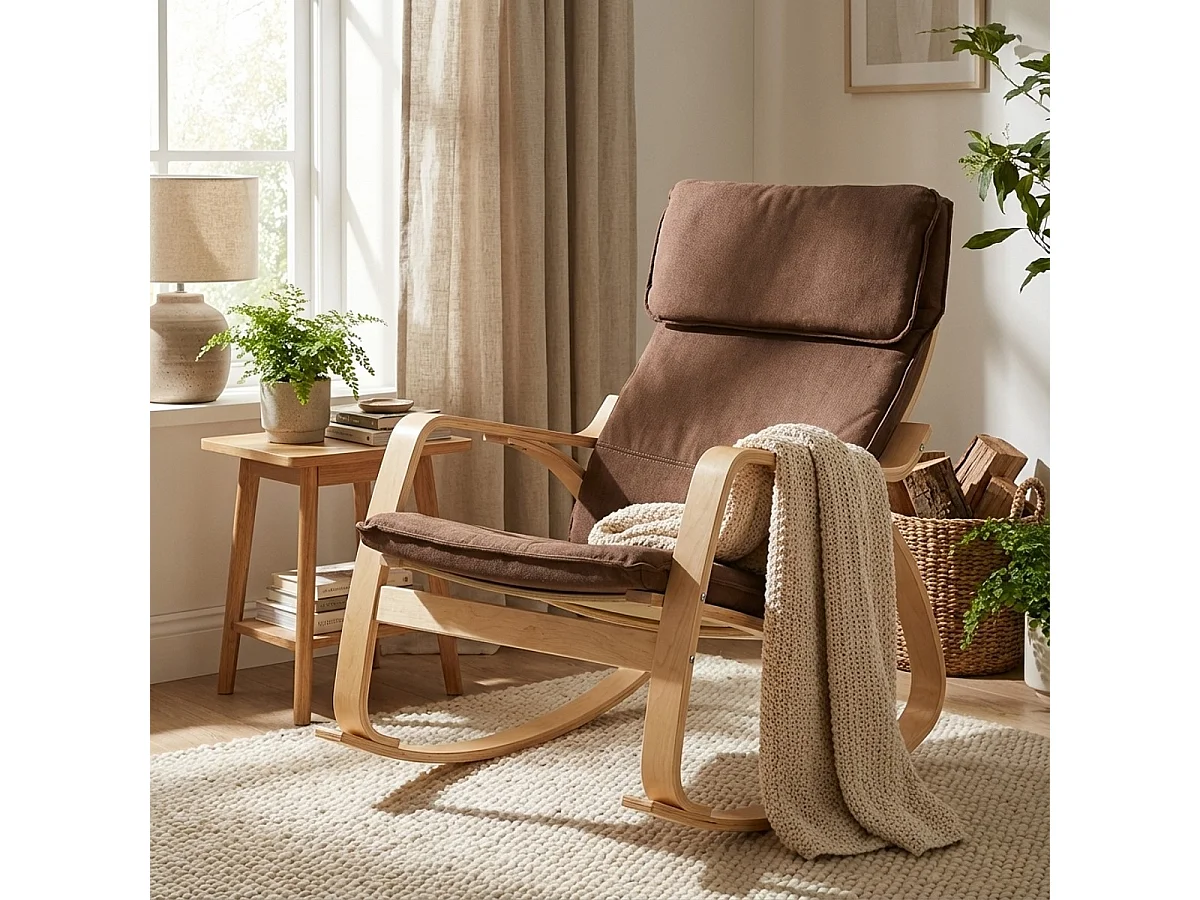 Sillón mecedora de madera con diseño escandinavo Aalborg - Marrón