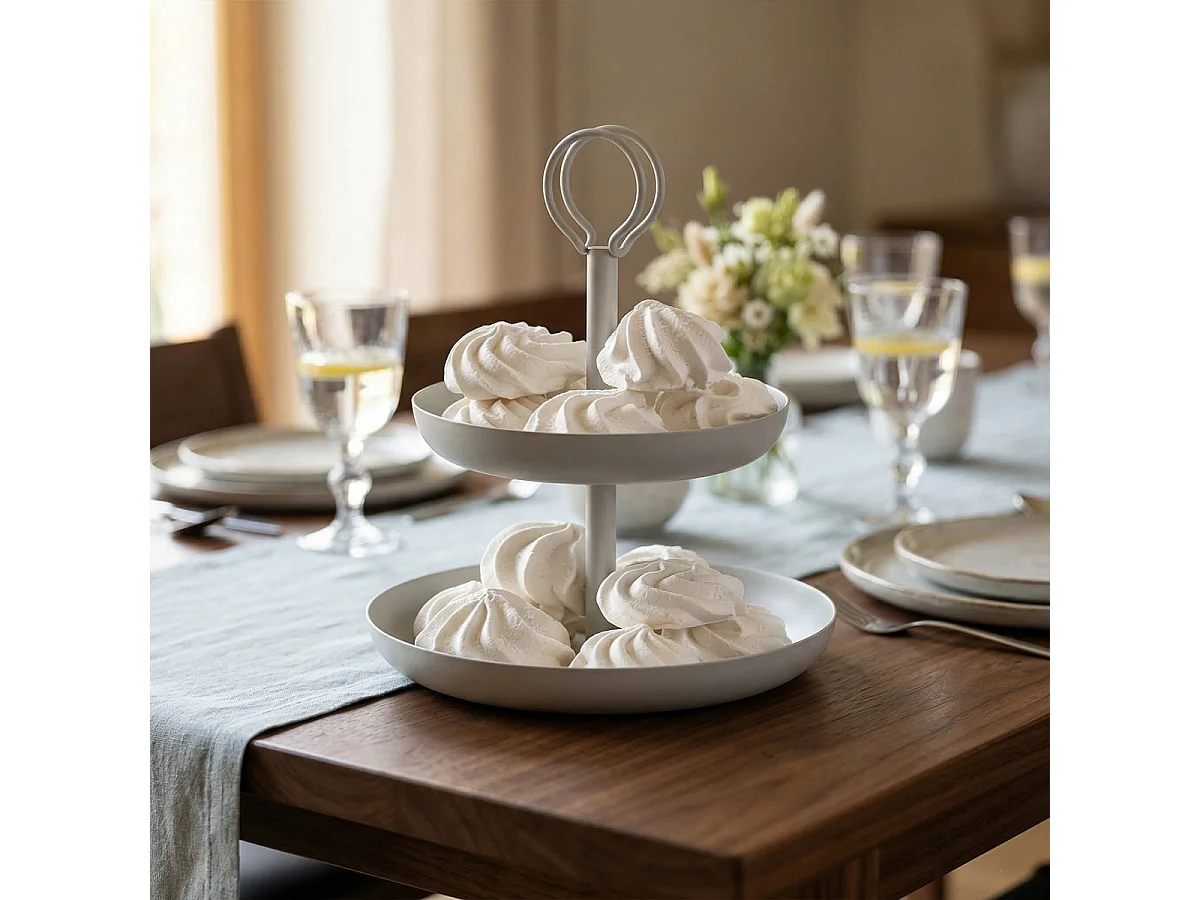 Alzata de metal de mesa con 2 niveles Nik - Blanco