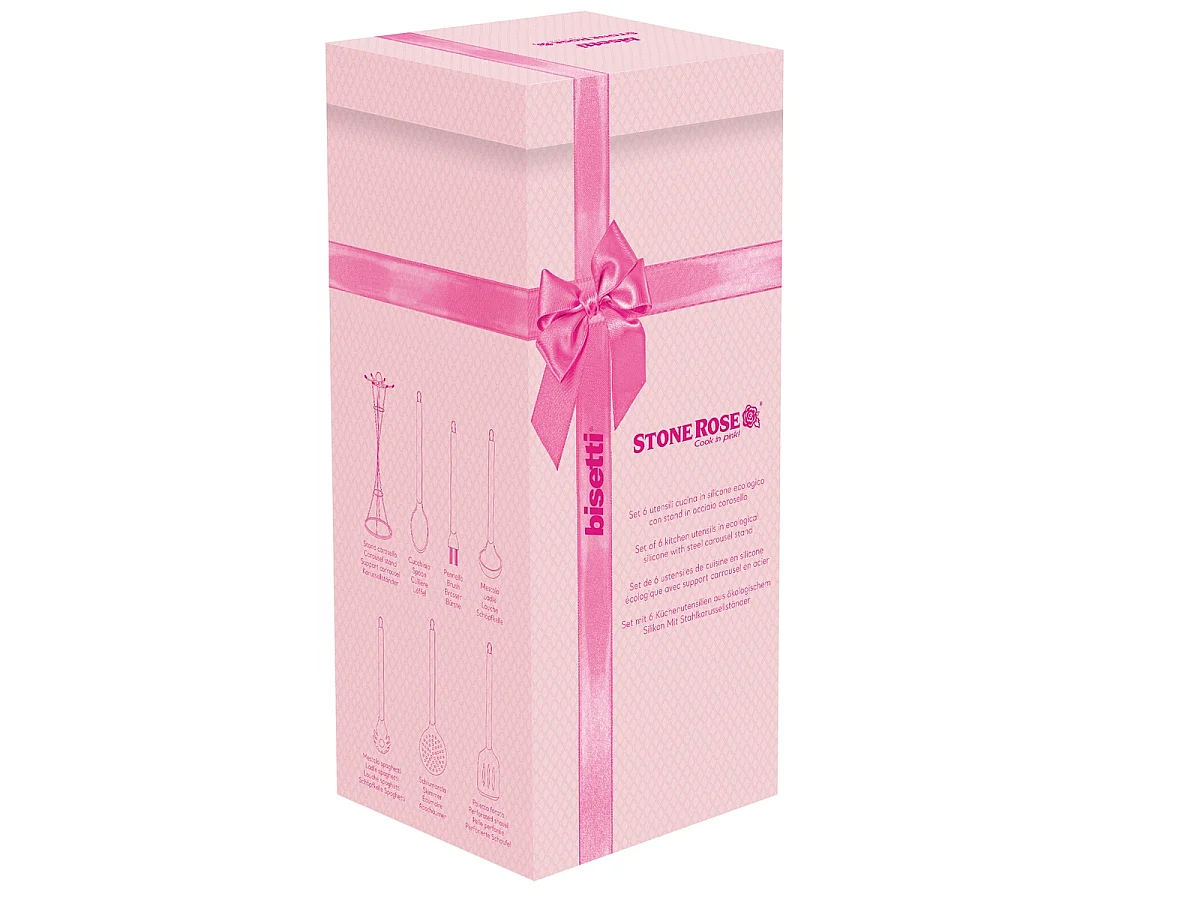 Set 6 Küchenutensilien aus rosa Metall und Silikon Bisetti Stonerose