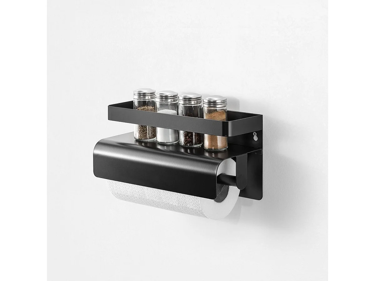 Estante de cocina con portarrollos de metal moderno Gef - Negro