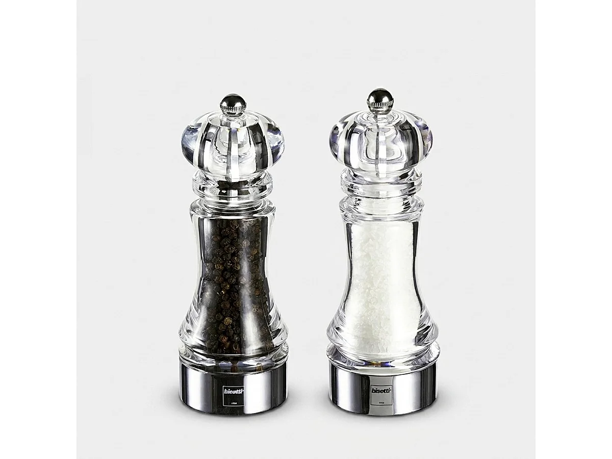 Durchsichtige Salz- und Pfeffermühle für Tisch und Küche 17,5 cm Bisetti Stonewhite
