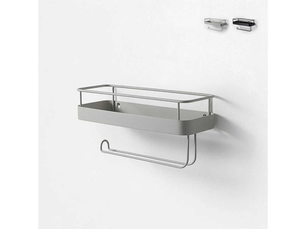 Mensola in metallo con portarotolo da cucina Toon - Bianco