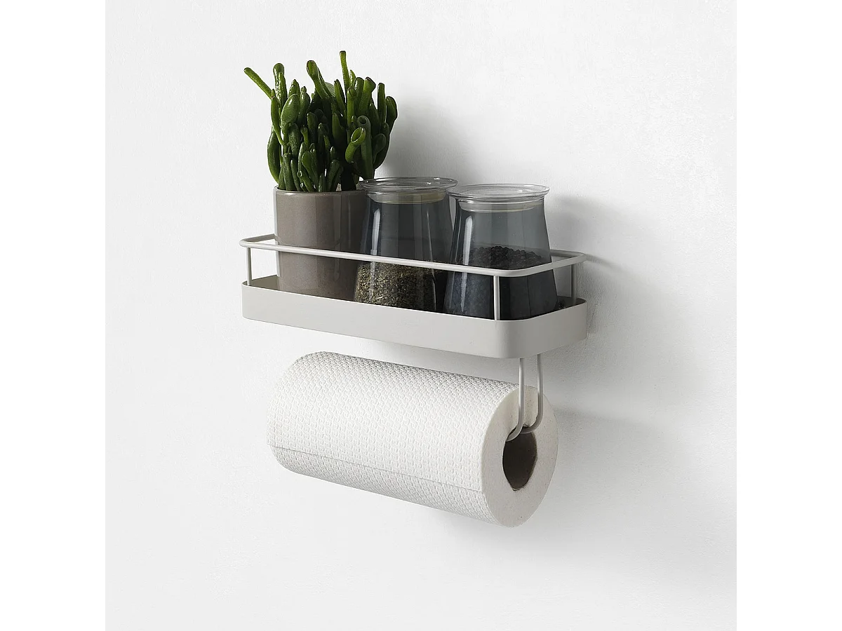 Mensola in metallo con portarotolo da cucina Toon - Bianco