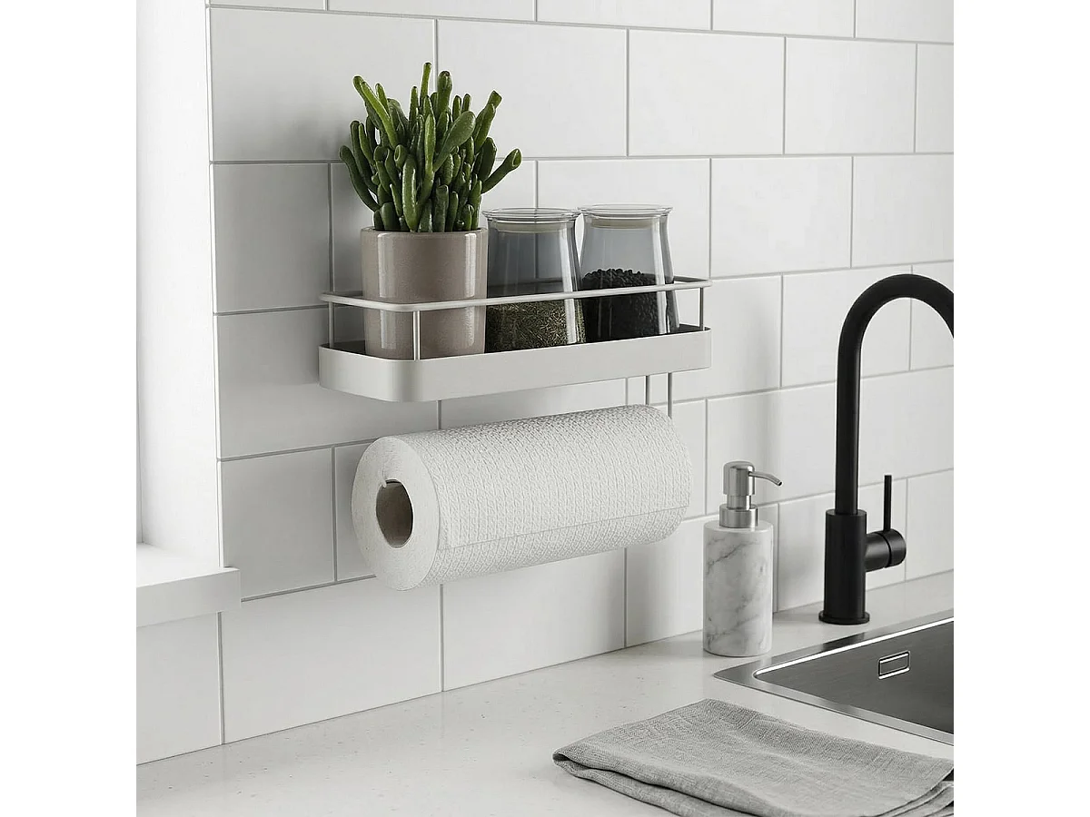 Estantería de metal con portarrollos de cocina Toon - Blanco