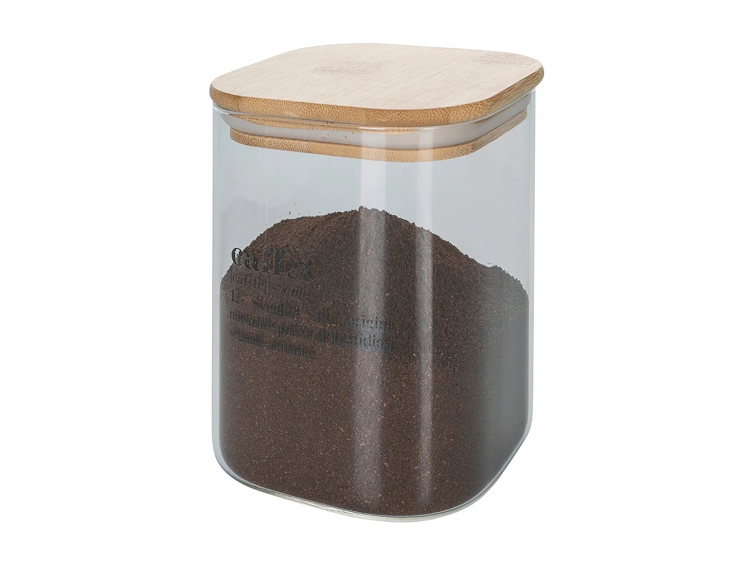 Bocal à café 10x10x14 cm en verre avec couvercle en bambou Victionary
