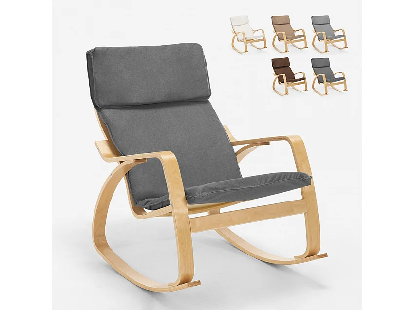 Sillón mecedora de madera con diseño escandinavo Aalborg - Gris