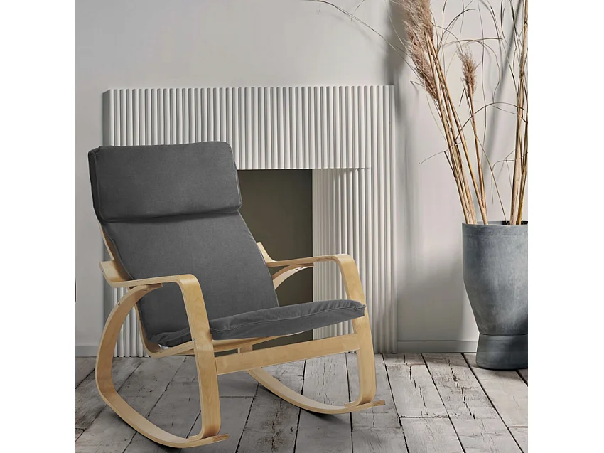 Sillón mecedora de madera con diseño escandinavo Aalborg - Gris