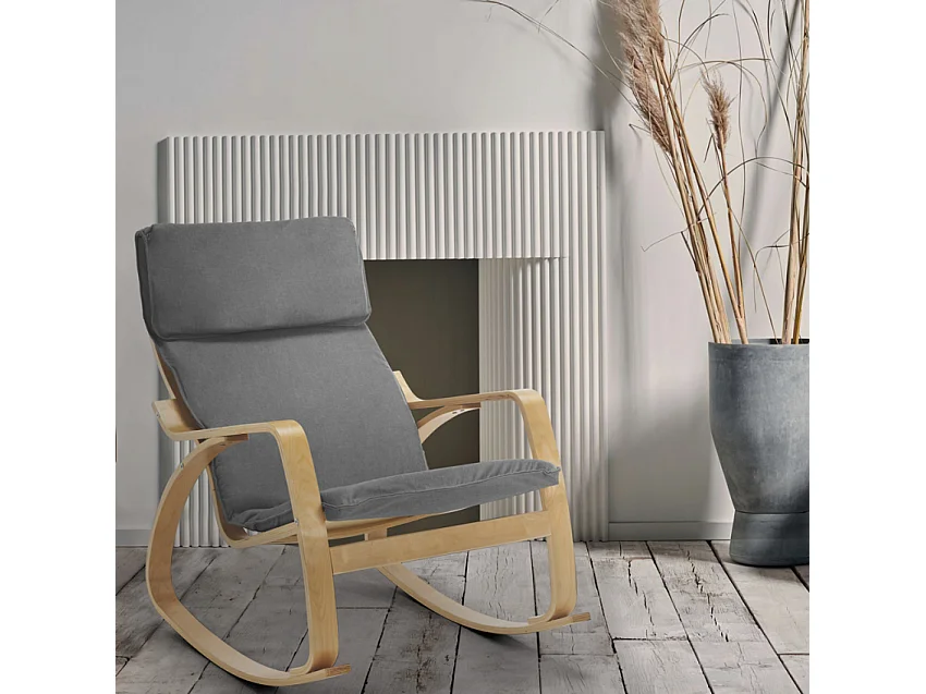 Sillón mecedora de madera con diseño escandinavo Aalborg - Gris claro