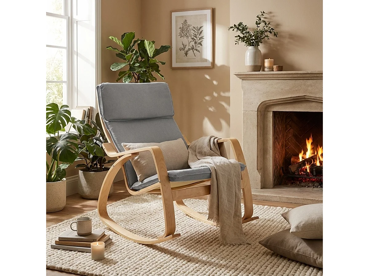 Sillón mecedora de madera con diseño escandinavo Aalborg - Gris claro